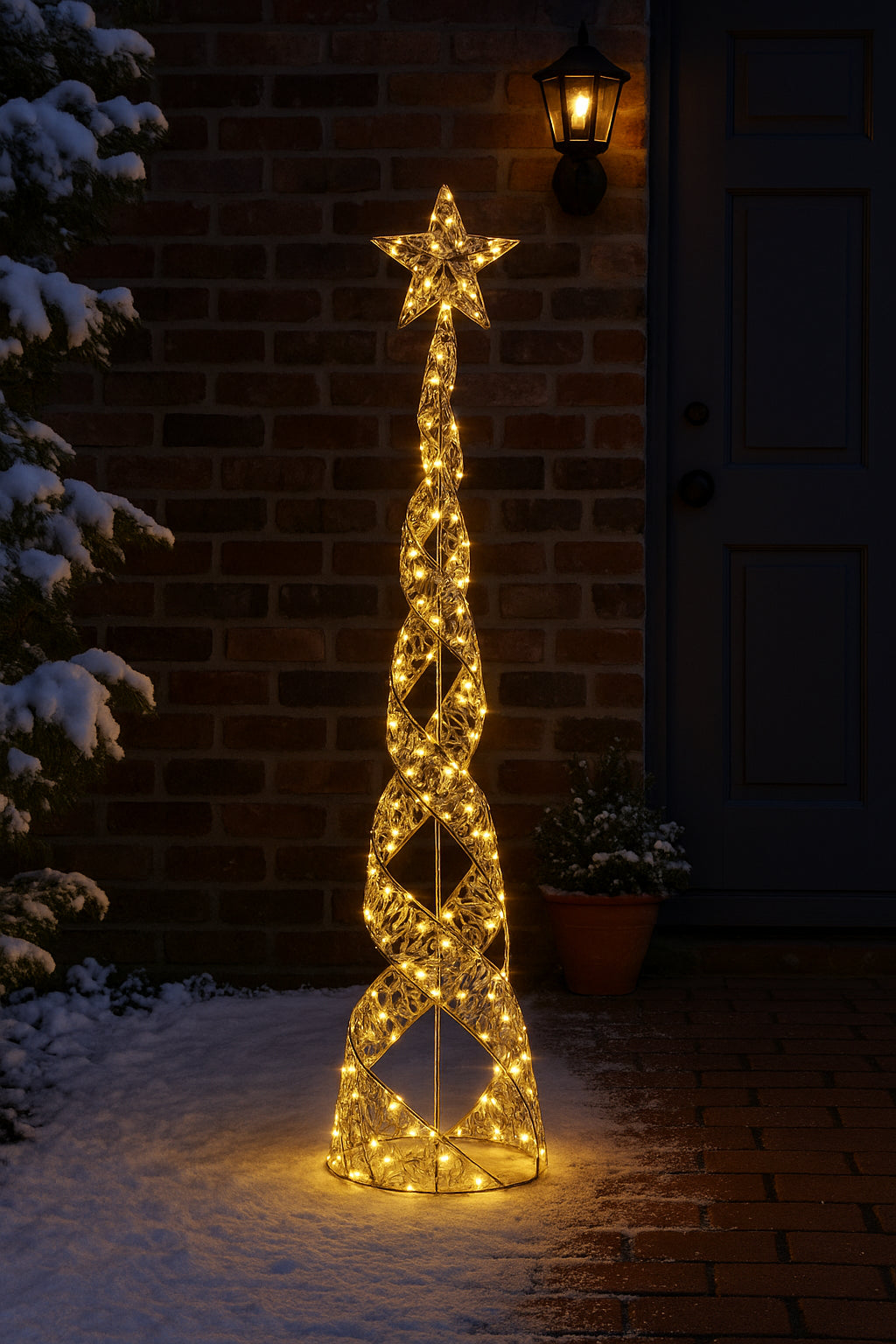 Christmas Cone Tree Decoration LED Light up Ornament Warm White Home Decor 100Cm