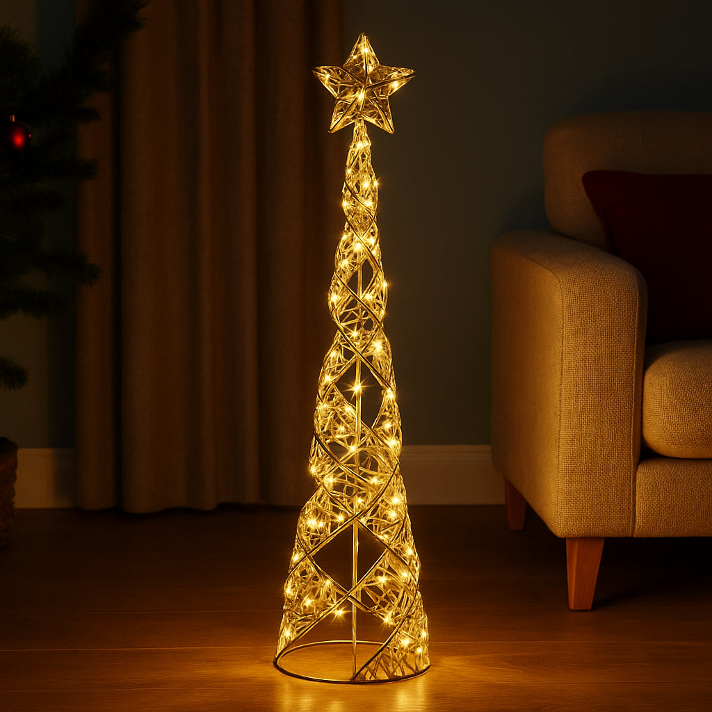 Christmas Cone Tree Decoration LED Light up Ornament Warm White Home Decor 100Cm