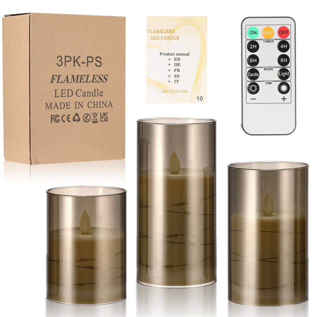 Pack of 3 Flameless Flickering Candle with Remote Realistic LED Fake Candles
