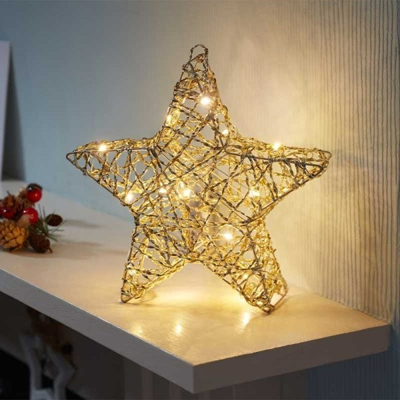 Christmas LED Star Decoration Light up Large Home Decor Gold Xmas Lighting 30Cm
