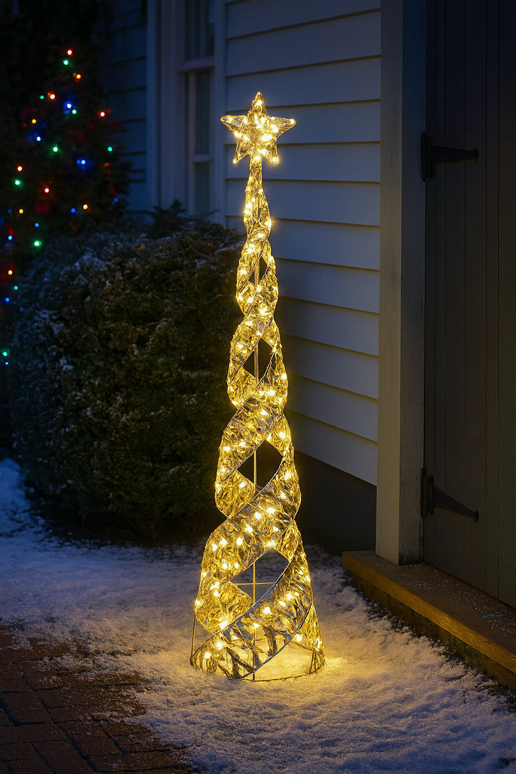 Christmas Cone Tree Decoration LED Light up Ornament Warm White Home Decor 100Cm