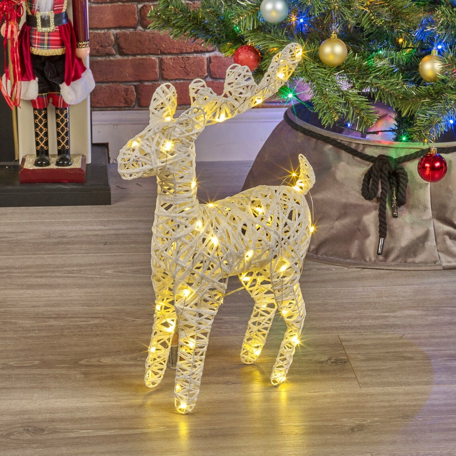 LED Light up Reindeer 37Cm Plastic Rattan Wire Frame Christmas Home Decorations