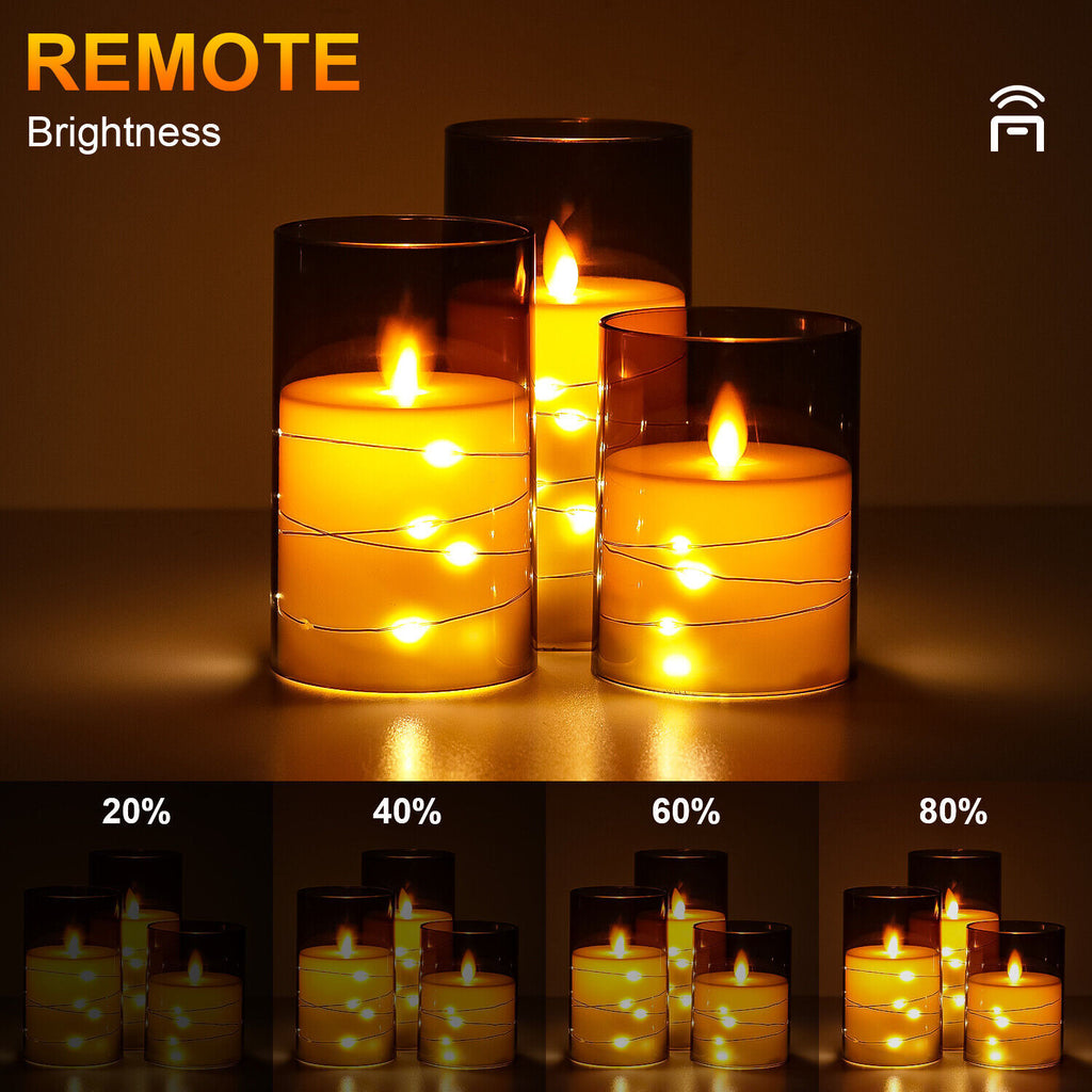 Pack of 3 Flameless Flickering Candle with Remote Realistic LED Fake Candles