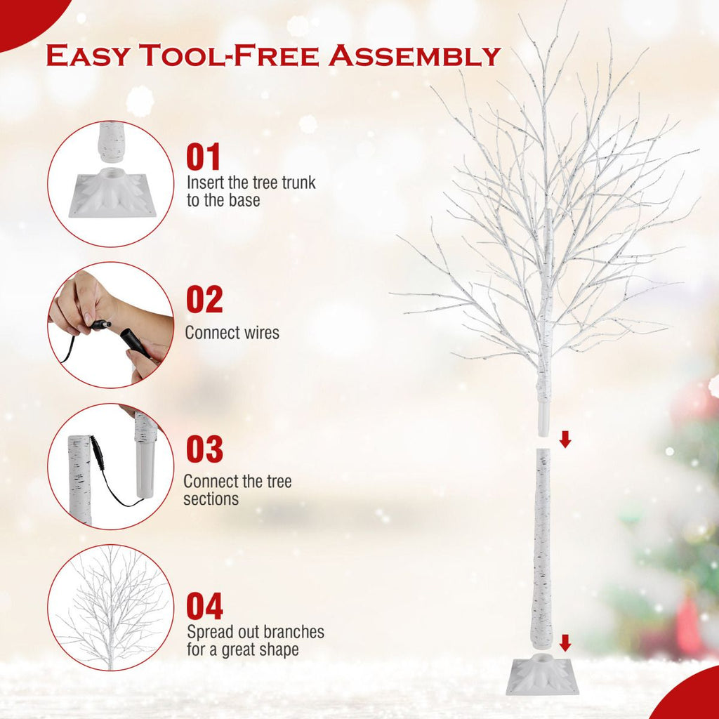Lighted Birch Tree Set Birch Christmas Tree with Branch Tips LED Lights and Metal Bases