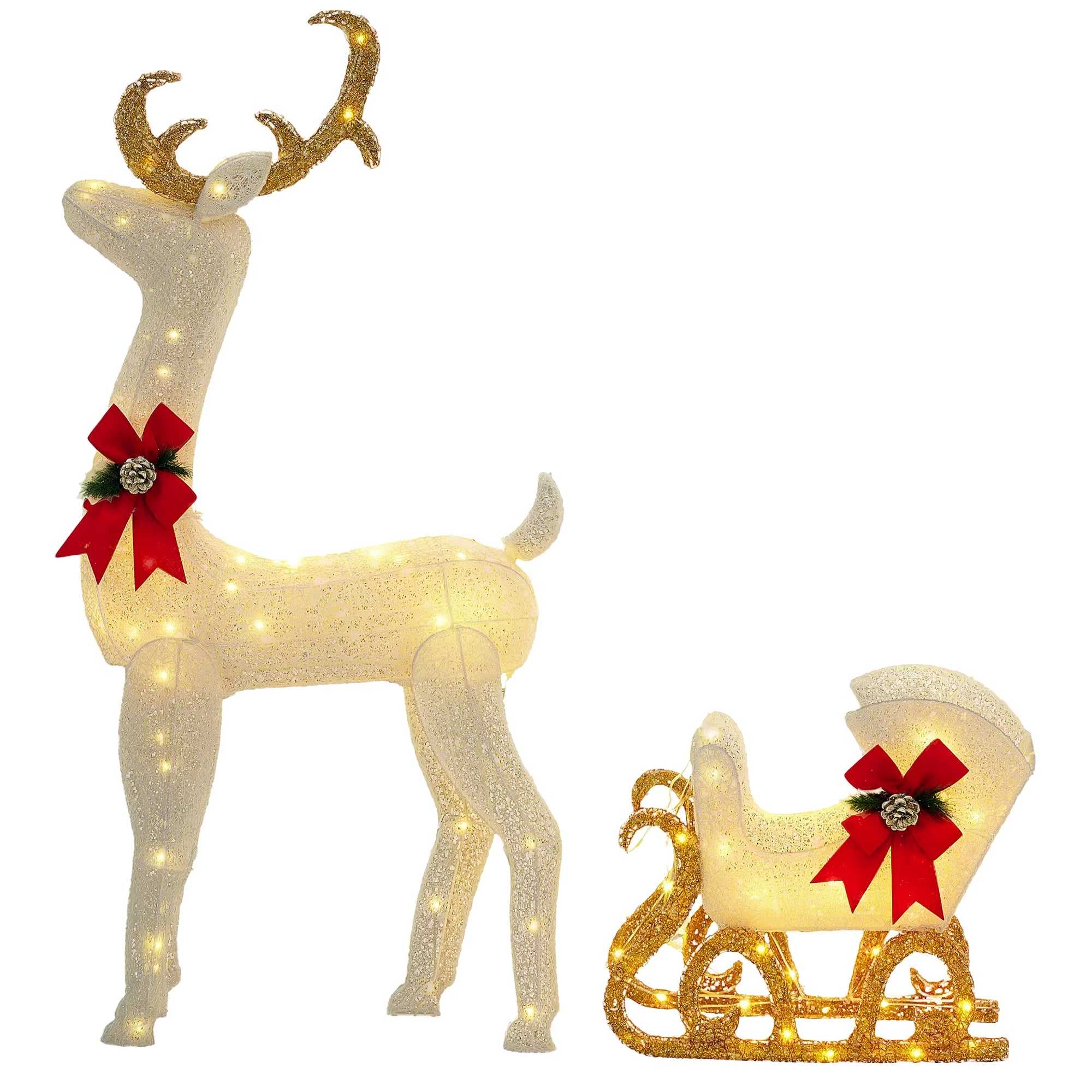 Light up Reindeer & Sleigh Christmas Decoration W/ 170 LED Lights