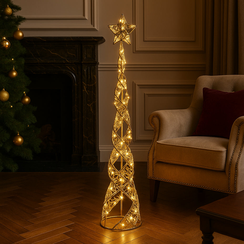 Christmas Cone Tree Decoration LED Light up Ornament Warm White Home Decor 100Cm