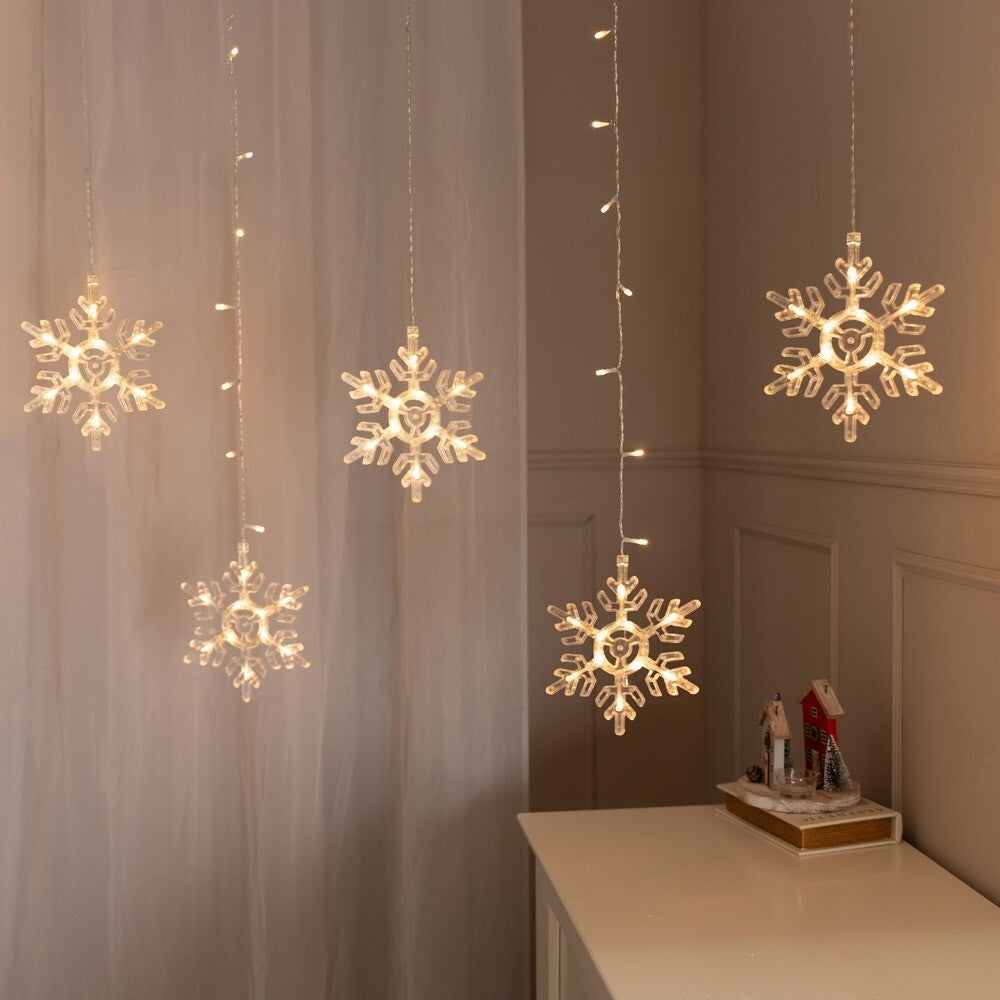 Multi Drop Snowflake Curtain String Fairy Lights Christmas Indoor Outdoor Décor