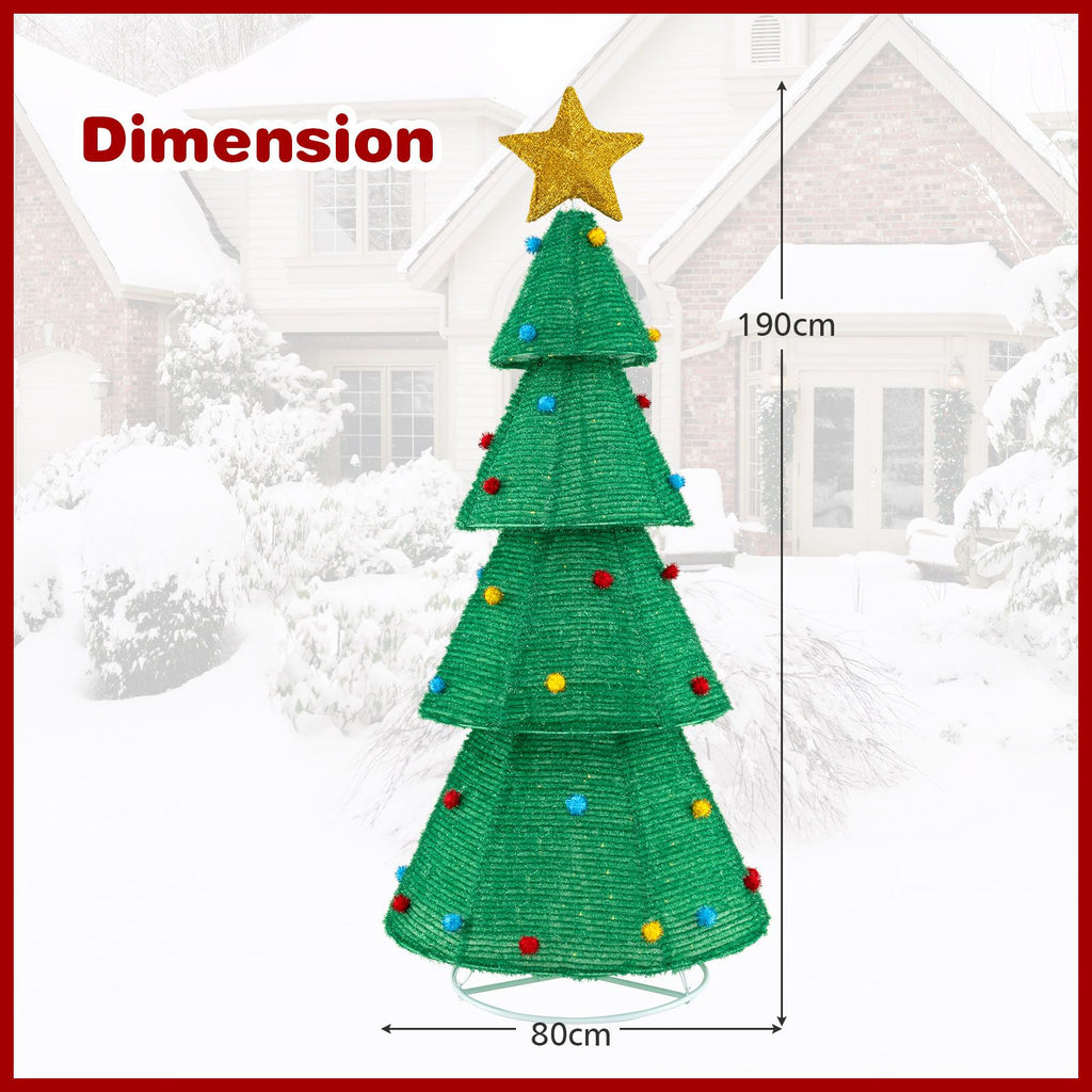 190 CM Lighted Collapsible Christmas Tree with 200 LED Warm Light