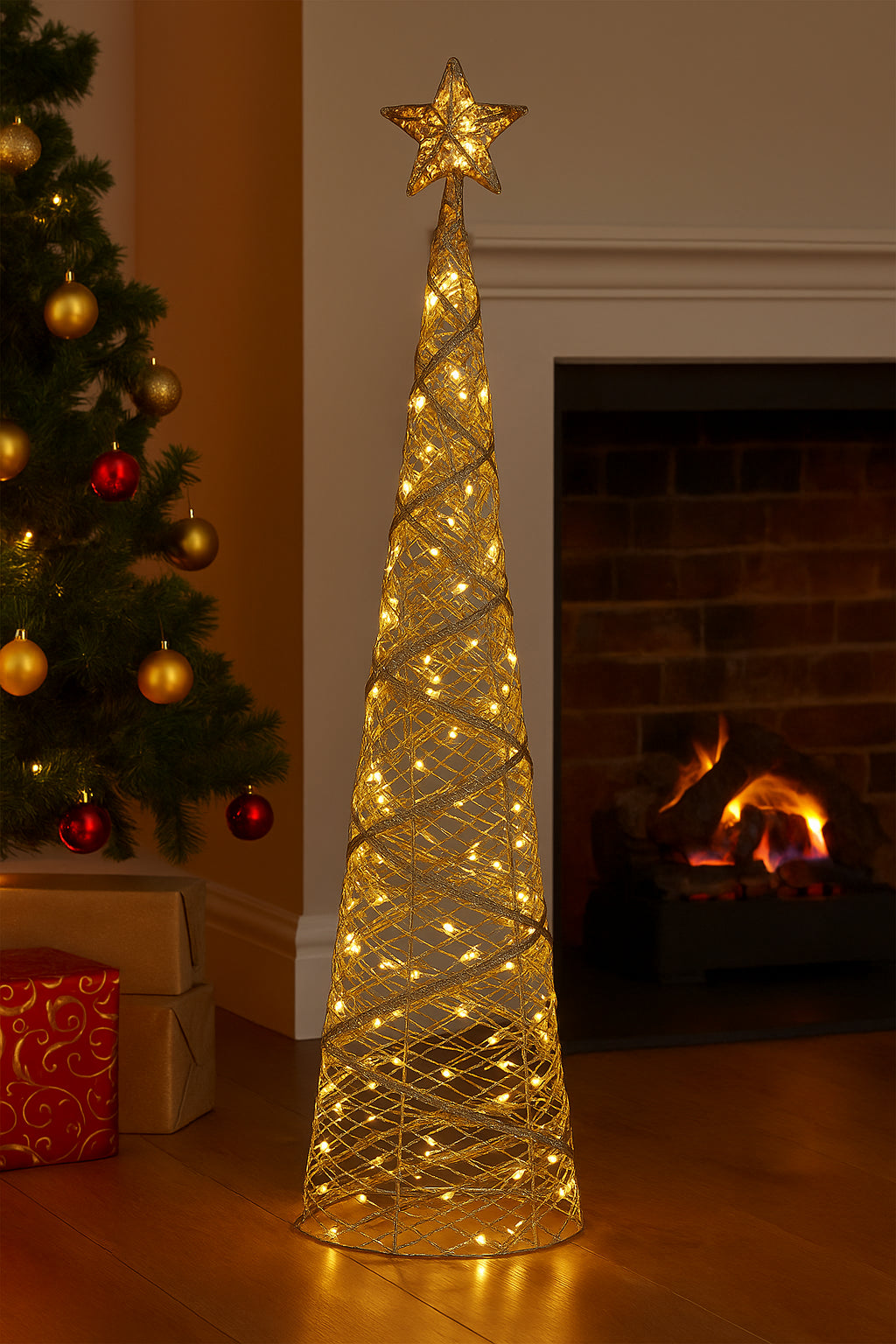 Christmas Cone Tree Decoration LED Light up Ornament Warm White Home Decor 100Cm