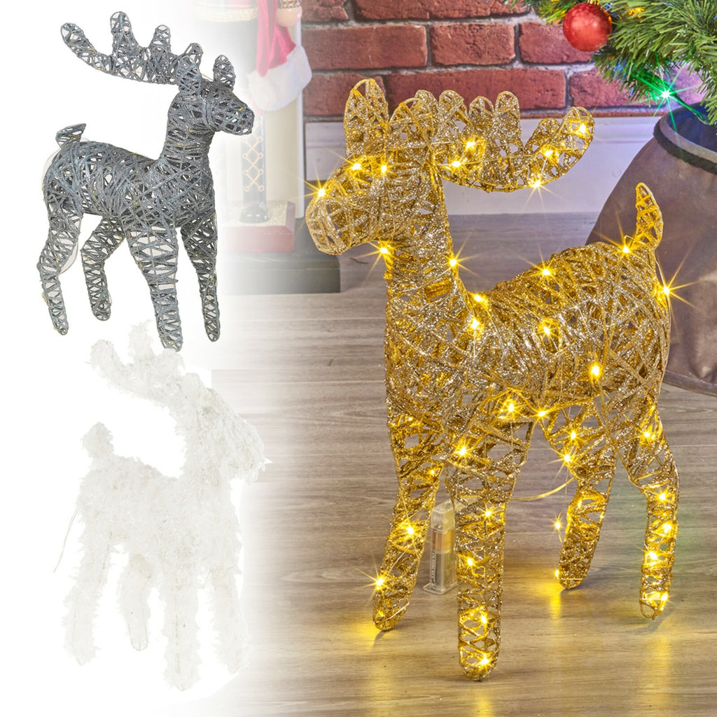 LED Light up Reindeer 37Cm Plastic Rattan Wire Frame Christmas Home Decorations