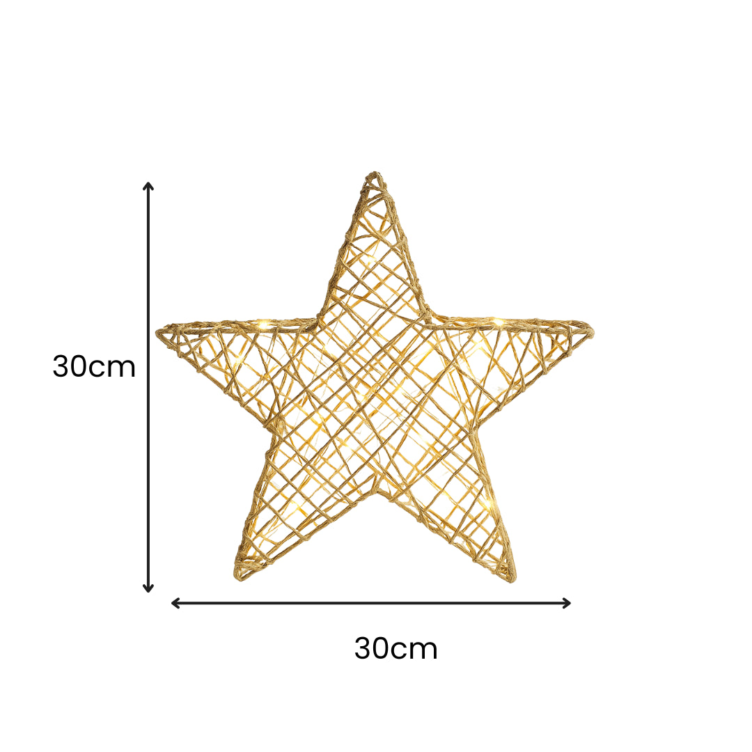 Christmas LED Star Decoration Light up Large Home Decor Gold Xmas Lighting 30Cm