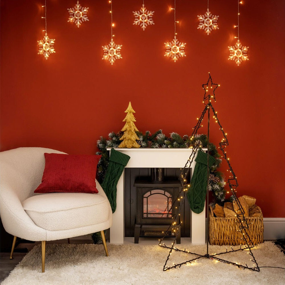 Multi Drop Snowflake Curtain String Fairy Lights Christmas Indoor Outdoor Décor