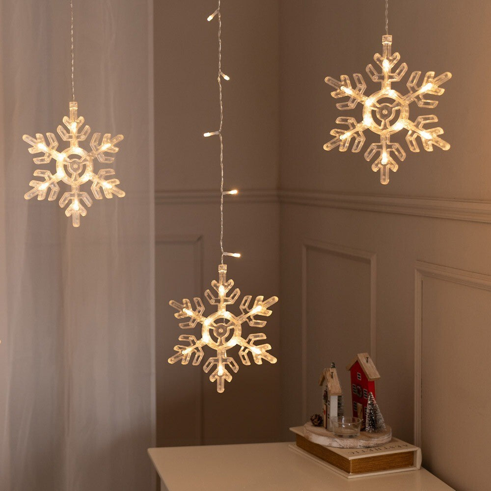 Multi Drop Snowflake Curtain String Fairy Lights Christmas Indoor Outdoor Décor