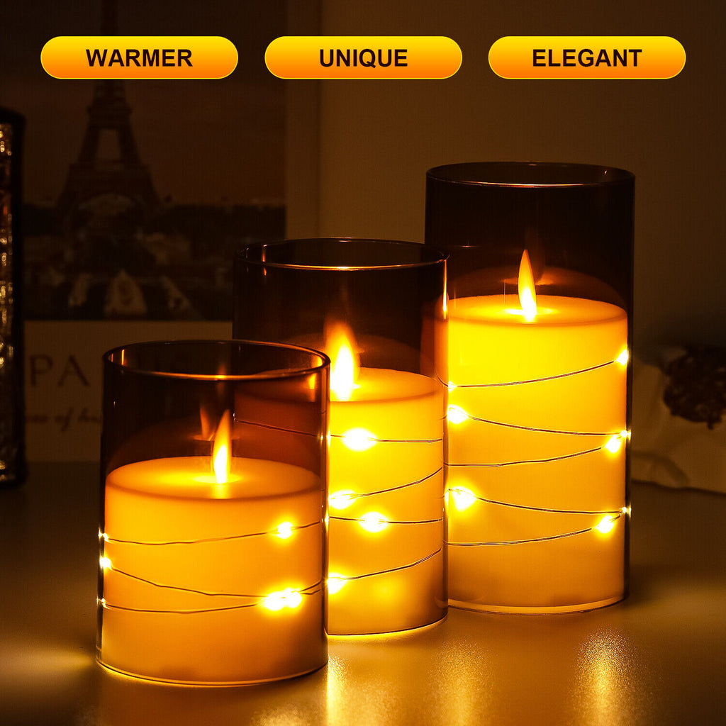 Pack of 3 Flameless Flickering Candle with Remote Realistic LED Fake Candles
