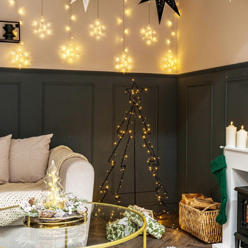 Multi Drop Snowflake Curtain String Fairy Lights Christmas Indoor Outdoor Décor