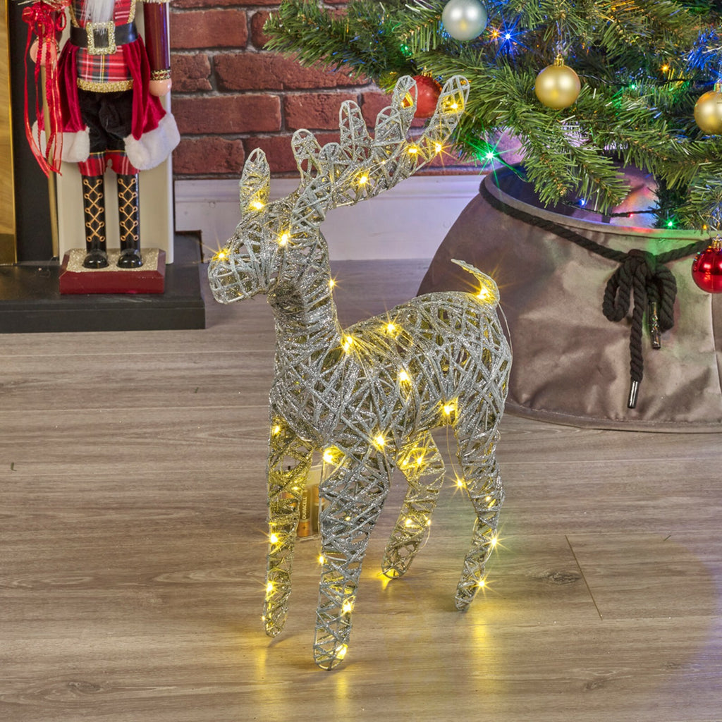 LED Light up Reindeer 37Cm Plastic Rattan Wire Frame Christmas Home Decorations