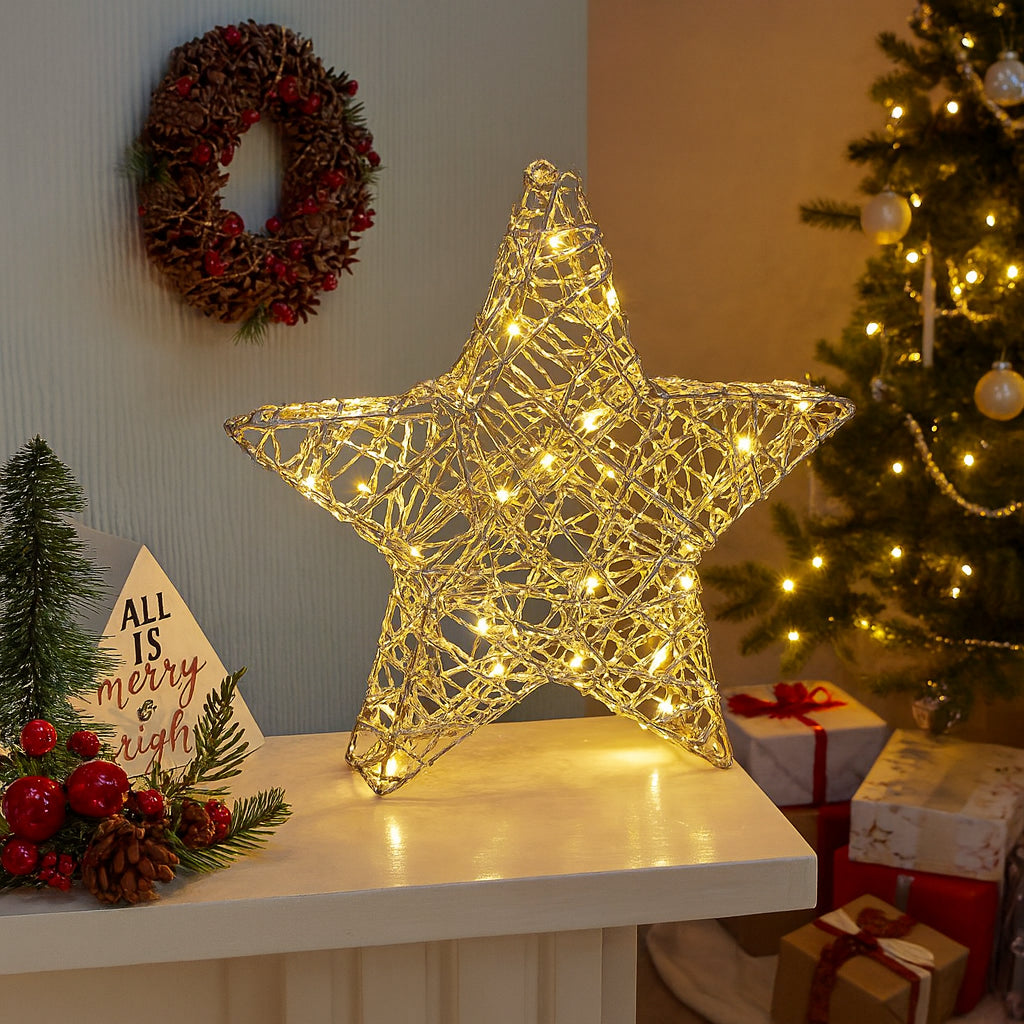 Christmas LED Star Decoration Light up Large Home Decor Gold Xmas Lighting 30Cm