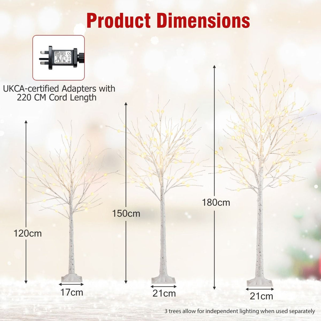 Lighted Birch Tree Set Birch Christmas Tree with Branch Tips LED Lights and Metal Bases