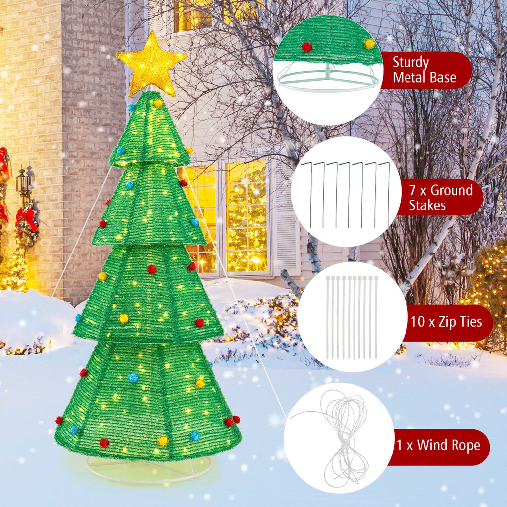 190 CM Lighted Collapsible Christmas Tree with 200 LED Warm Light