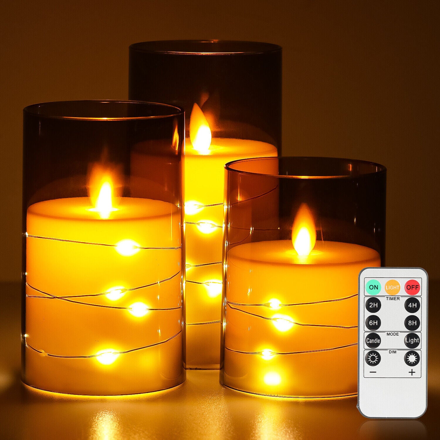 Pack of 3 Flameless Flickering Candle with Remote Realistic LED Fake Candles