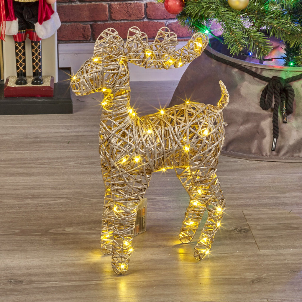 LED Light up Reindeer 37Cm Plastic Rattan Wire Frame Christmas Home Decorations