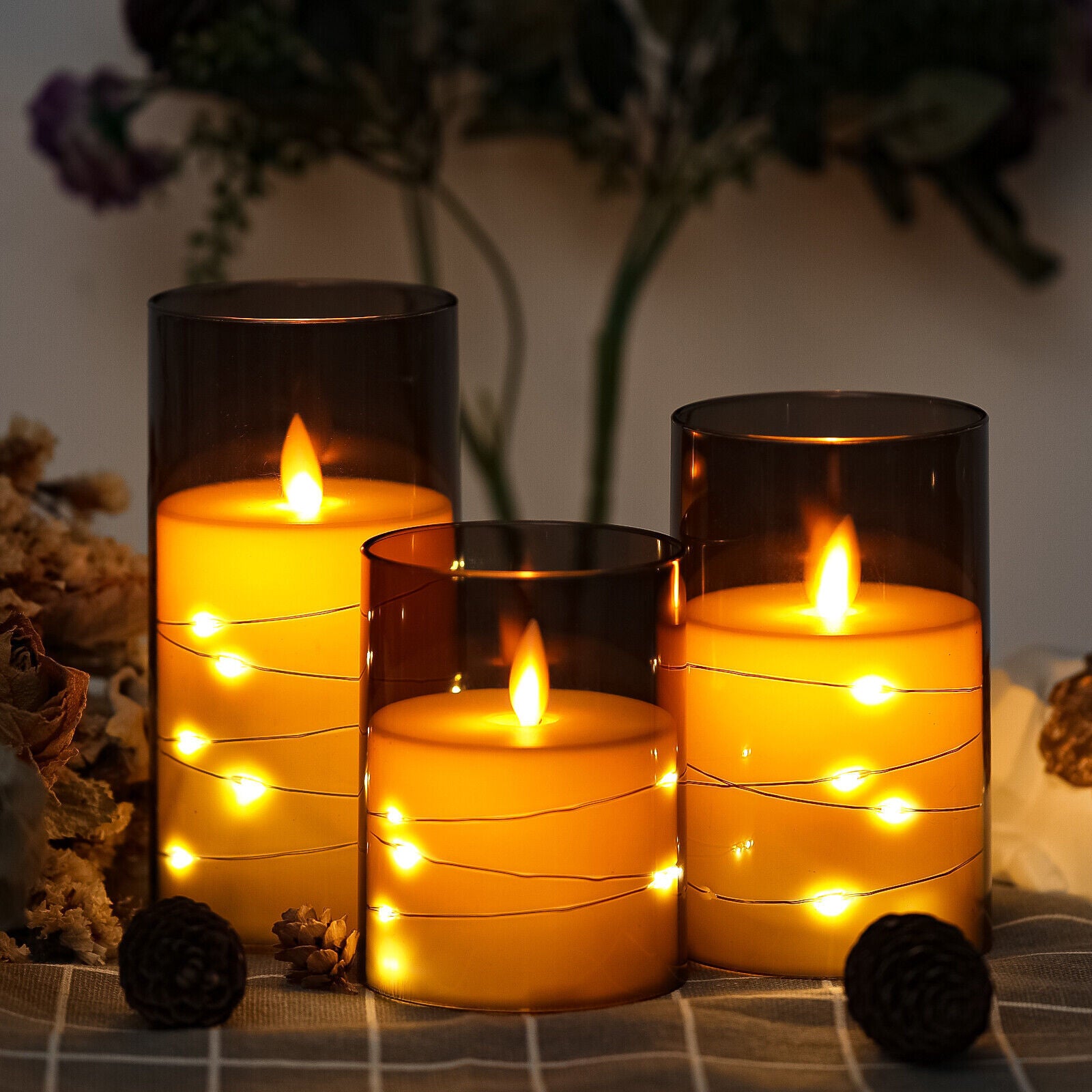 Pack of 3 Flameless Flickering Candle with Remote Realistic LED Fake Candles