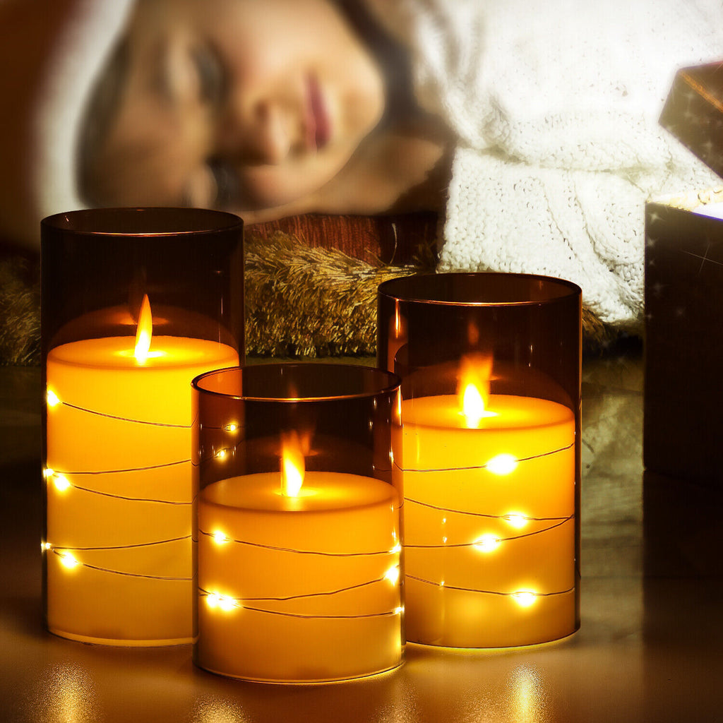 Pack of 3 Flameless Flickering Candle with Remote Realistic LED Fake Candles
