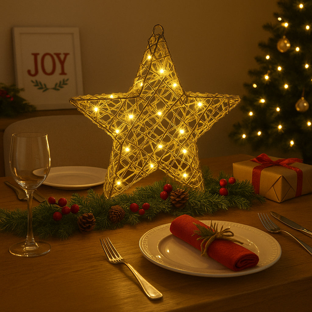 Christmas LED Star Decoration Light up Large Home Decor Gold Xmas Lighting 30Cm
